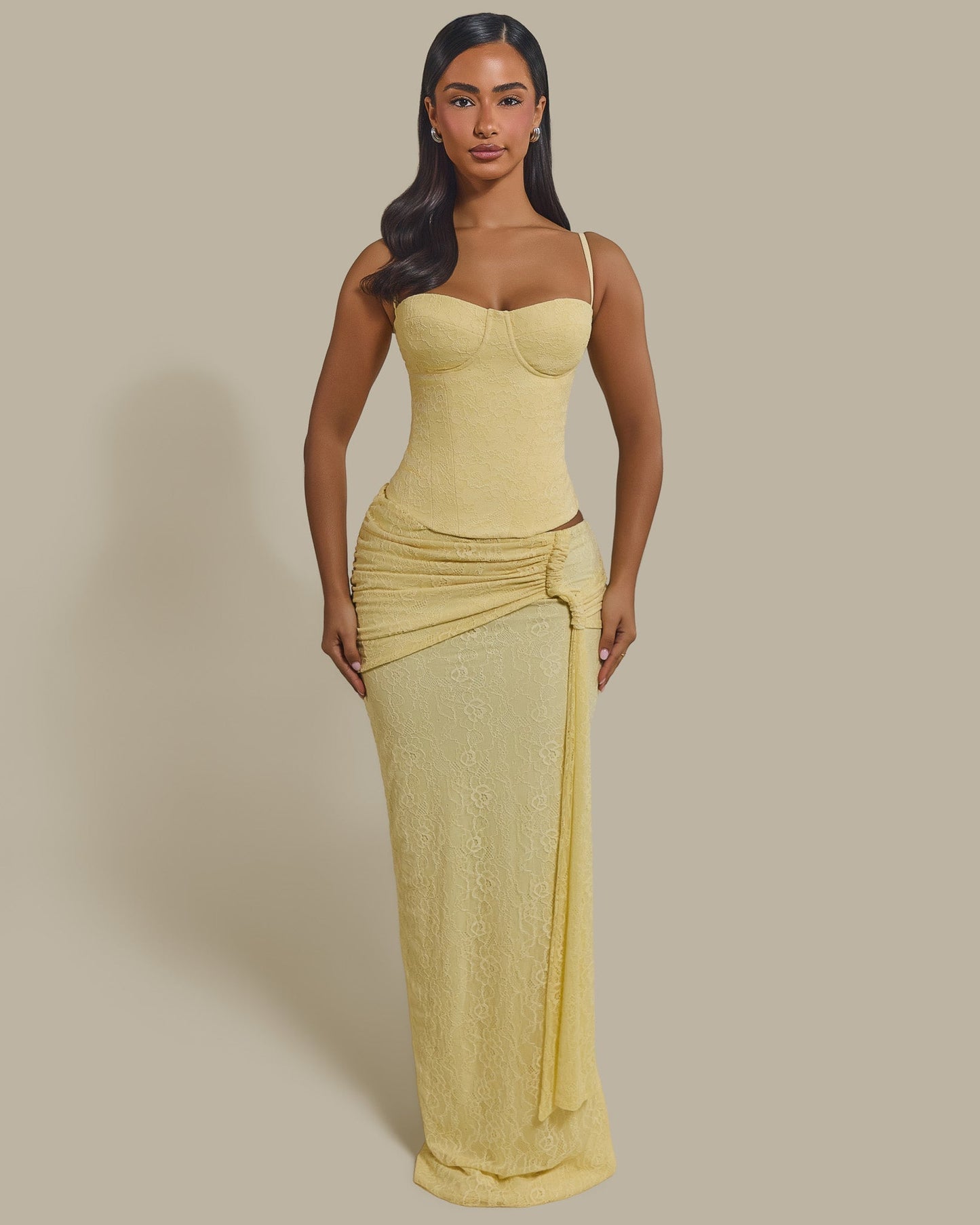 The Lexi Lace Maxi Skirt in Butter Yellow