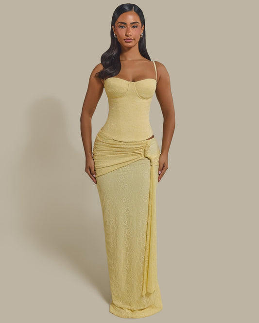 The Lexi Lace Maxi Skirt in Butter Yellow